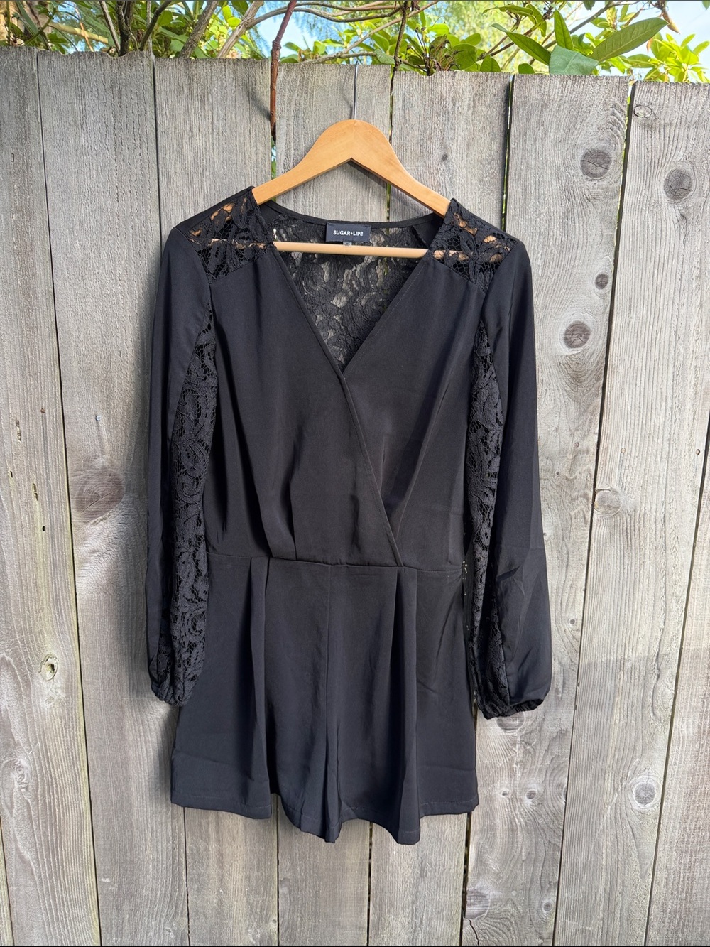 Sugarlips Black Lace-Detail Long-Sleeve Romper